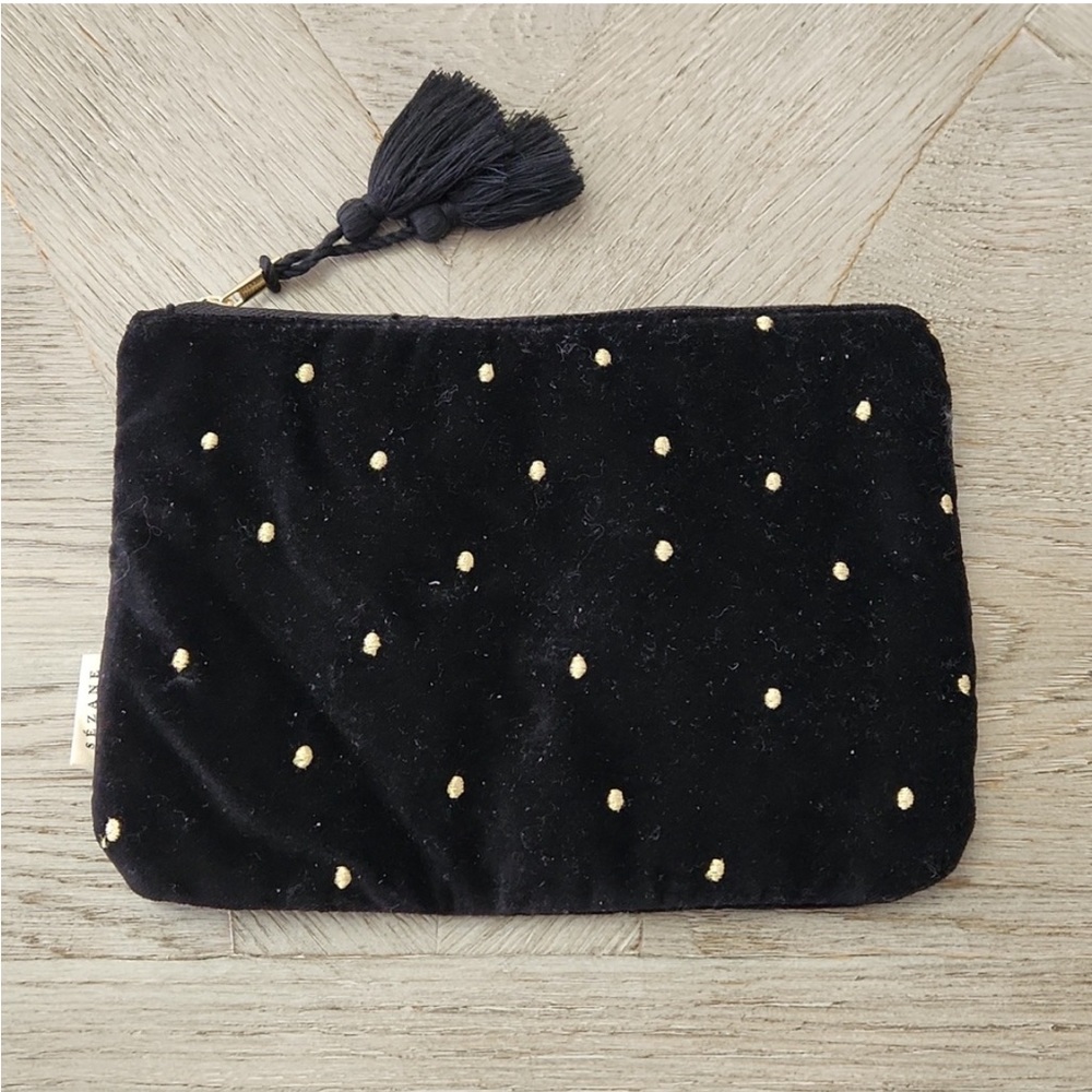 β¨HPβ¨ SEZANE NWOT Velvet Cosmetic Pouch Clutch Black - Picture 4 of 8